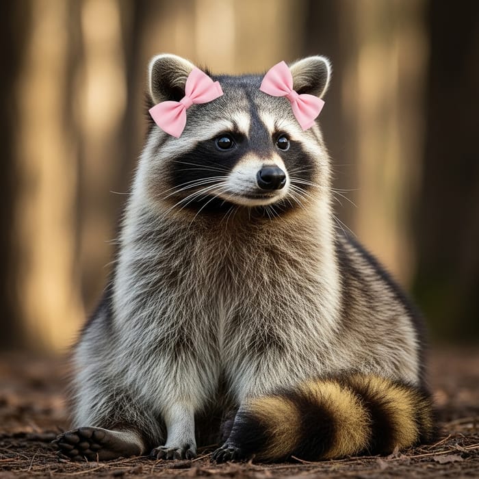 Cute Raccoon with Pink Bows | Wildlife Image Cute Raccoon with Pink Bows | Wildlife Image