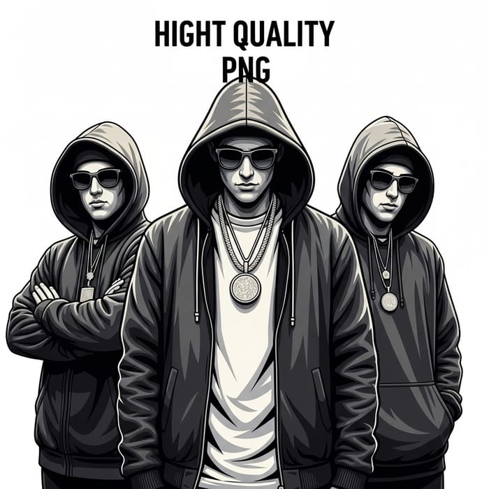 Three White Rappers in Hoodies - Unrecognizable Faces - High Quality Three White Rappers in Hoodies - Unrecognizable Faces - High Quality
