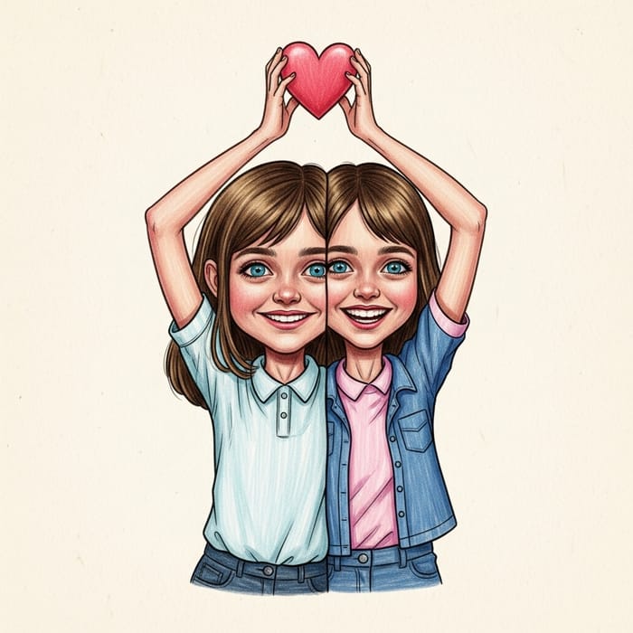 Vividly Colored Two-Dimensional Girl Holding Heart | Artistic Image