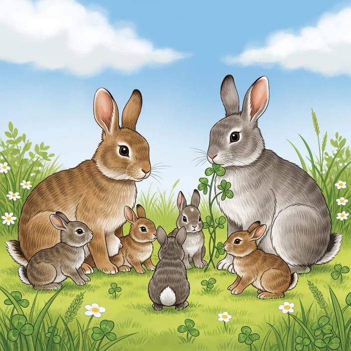 Adorable Rabbit Family in their Natural Habitat