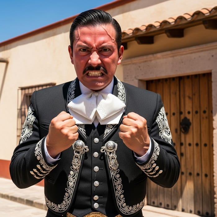 Furious Mexican Man in Traditional Charro Outfit