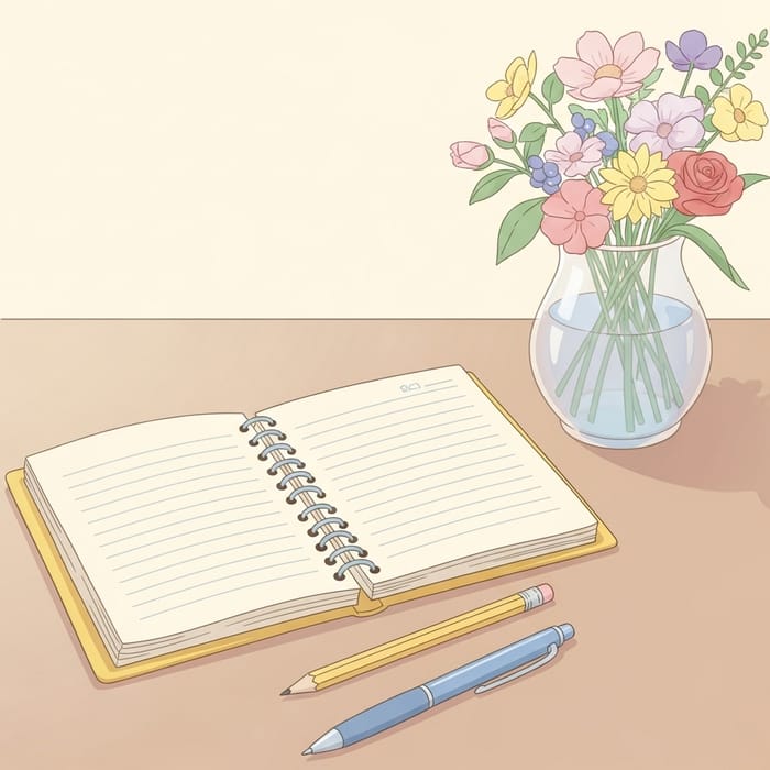 Bright Spiral-Bound Journal with Pencil and Pen on Table