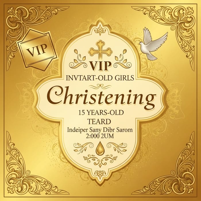 Elegant Gold VIP Invitation for 15-Year-Old Girl's Christening