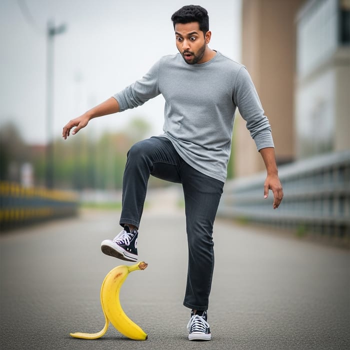 Man in Converse Slips on Banana Peel