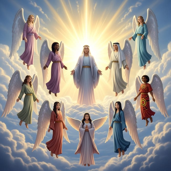 Heavenly Scene with 7 Angels and Divine Presence Heavenly Scene with 7 Angels and Divine Presence