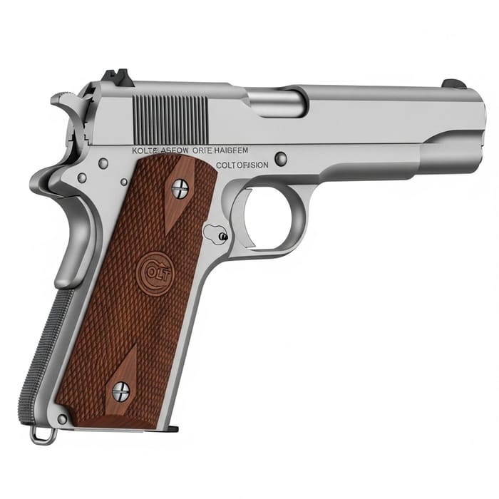 Classic Colt 1911 Gun Close-Up | Metal Polish Finish Classic Colt 1911 Gun Close-Up | Metal Polish Finish