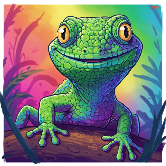 Cute Cartoon Lizard with Bright Colors