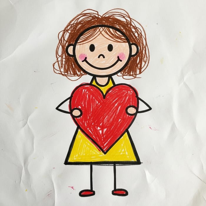 Girl Holding Heart Drawing by Talented Crayon Artist Girl Holding Heart Drawing by Talented Crayon Artist