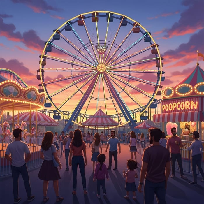 Colorful Ferris Wheel Painting | Amusement Park Scene Colorful Ferris Wheel Painting | Amusement Park Scene