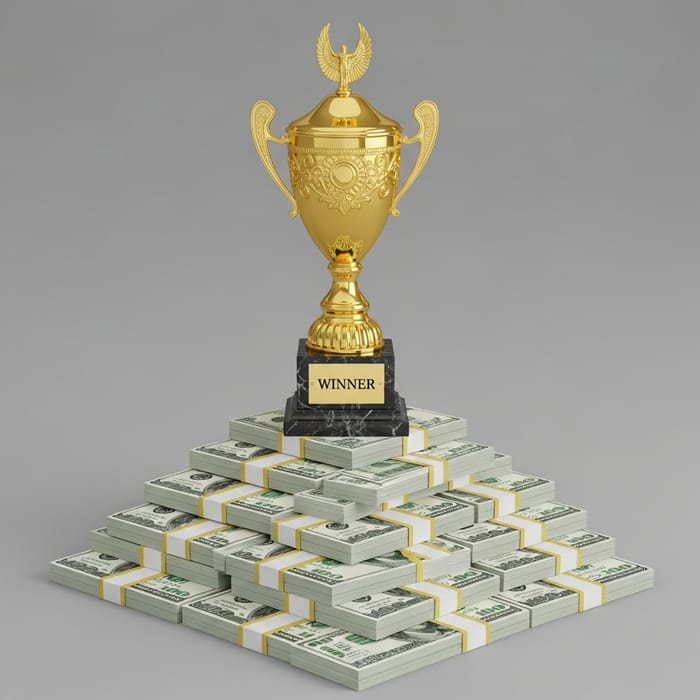 Golden Trophy on Money Piles Golden Trophy on Money Piles
