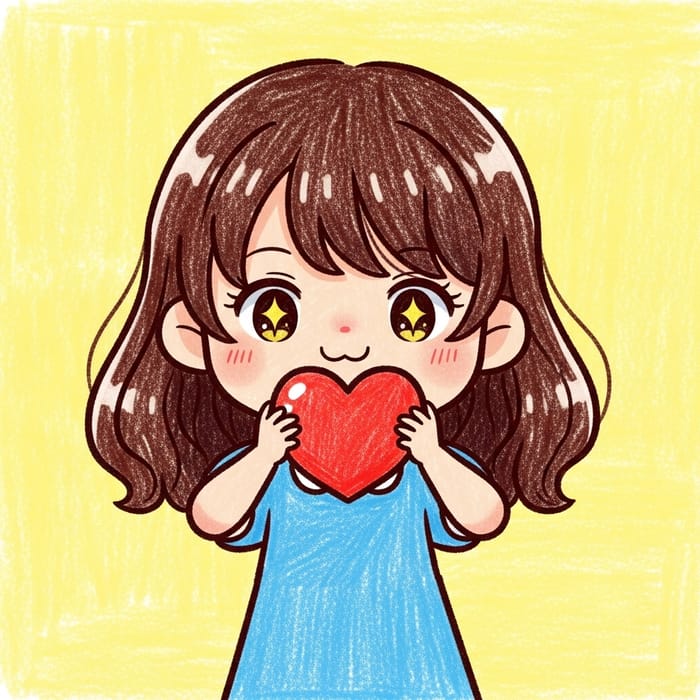 Vivid Chibi-Style Girl with Heart in Shoulder-Length Hair Vivid Chibi-Style Girl with Heart in Shoulder-Length Hair