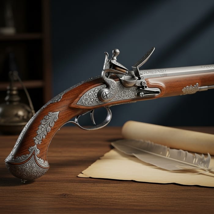 Antique Flintlock Pistol with Ornate Details