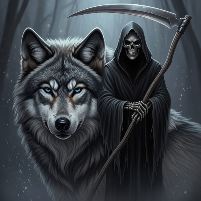 Grim Wolf and Reaper Art | Mystic Scenery Grim Wolf and Reaper Art | Mystic Scenery