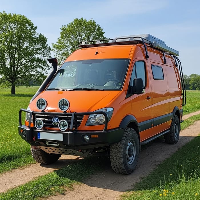 Off-Road Van with Round Headlamps and Orange Body Color