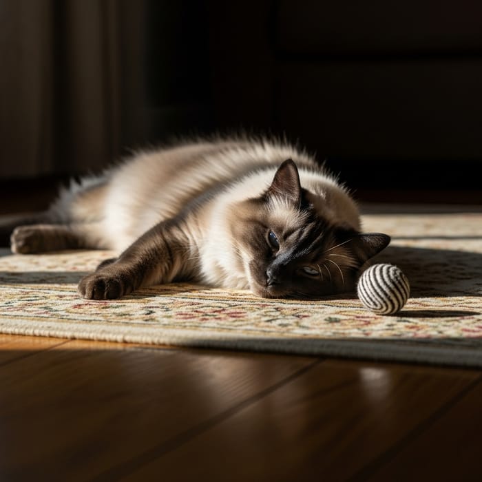Adorable Siamese Cat on Vintage Floral Rug Adorable Siamese Cat on Vintage Floral Rug