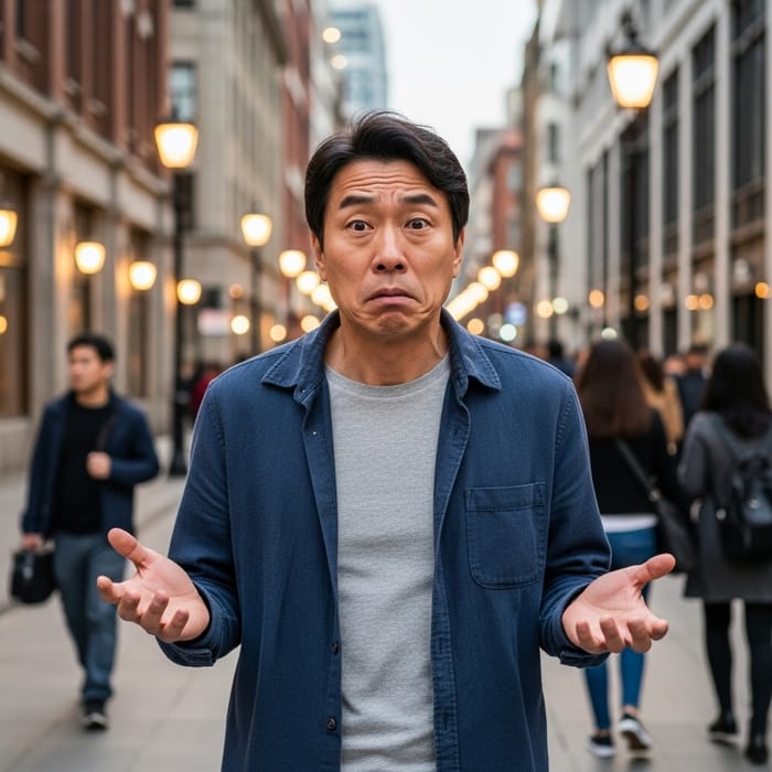 Confused Man: Urban Confusion in Casual Attire