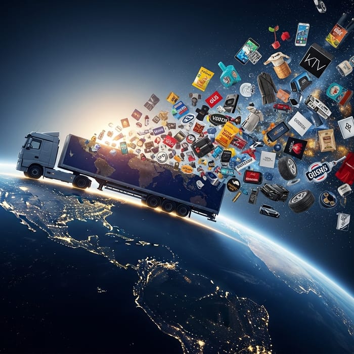 Global Brand Expedition: Truck Transporting Various Products Across the World Global Brand Expedition: Truck Transporting Various Products Across the World