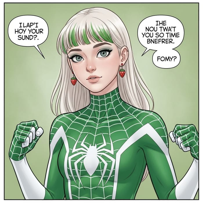 Marvel Style Teen with Gray-Green Eyes | Blonde Spider Web Suit Pose Marvel Style Teen with Gray-Green Eyes | Blonde Spider Web Suit Pose