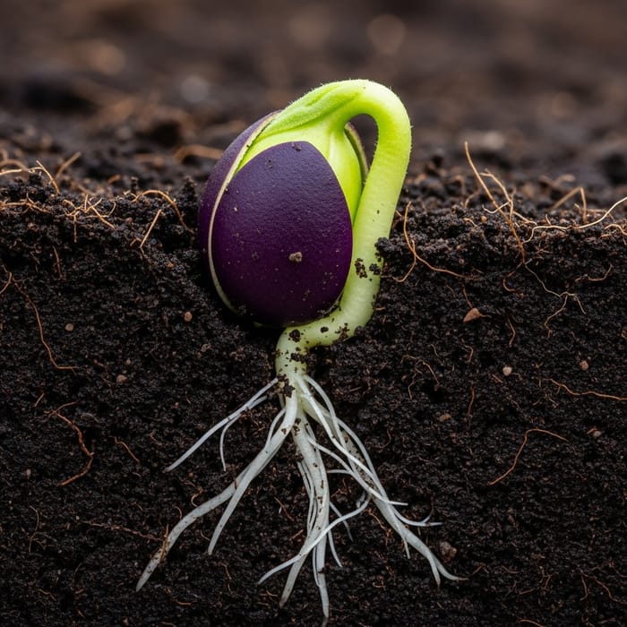 Eggplant Germination Stage: Detailed Process Scene