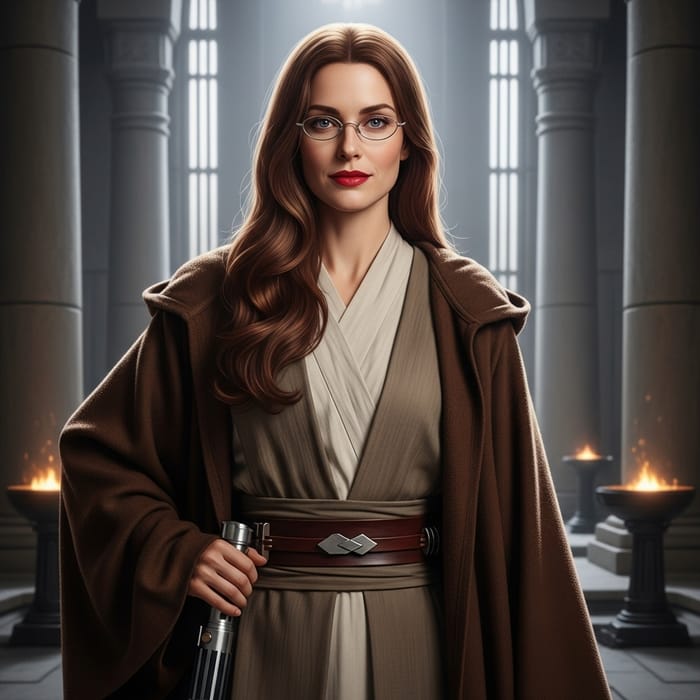Female Jedi with Long Red Hair, Glasses & Red Lipstick