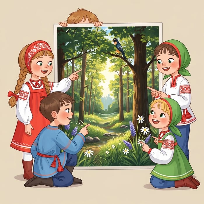 Bright Slavic Preschoolers Exploring Forest Photo Bright Slavic Preschoolers Exploring Forest Photo