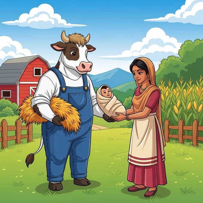 Charming Cow Bonding with Mother and Baby on Farm Charming Cow Bonding with Mother and Baby on Farm