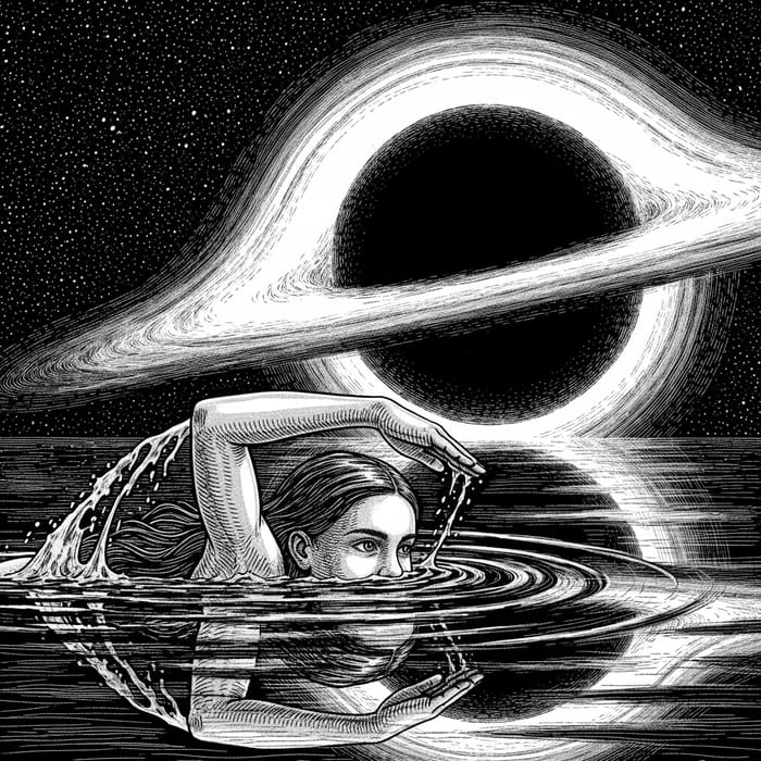 Adventurous Girl Diving into Mysterious Black Hole Adventurous Girl Diving into Mysterious Black Hole