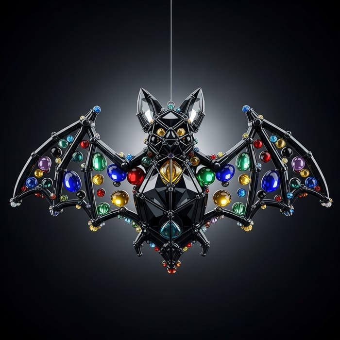 Elegant Black Crystal Bat with Glass Beads Decoration Elegant Black Crystal Bat with Glass Beads Decoration