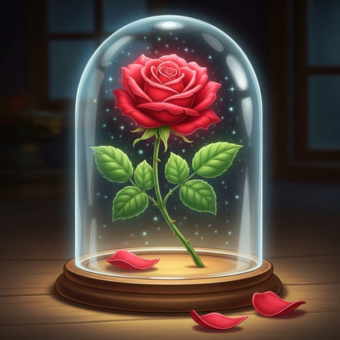 Enchanted Beauty and the Beast Rose in Glass Bell Jar Design