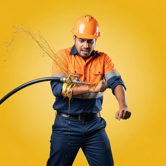 Hydraulic Oil Injection Accident | Shocked Worker in Safety Gear
