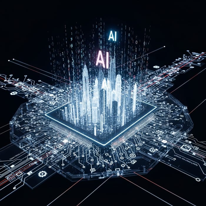 3D AI Image: Futuristic Cityscape & Circuit Board 3D AI Image: Futuristic Cityscape & Circuit Board