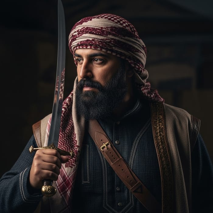 Arabian Man in Traditional Attire with Sword
