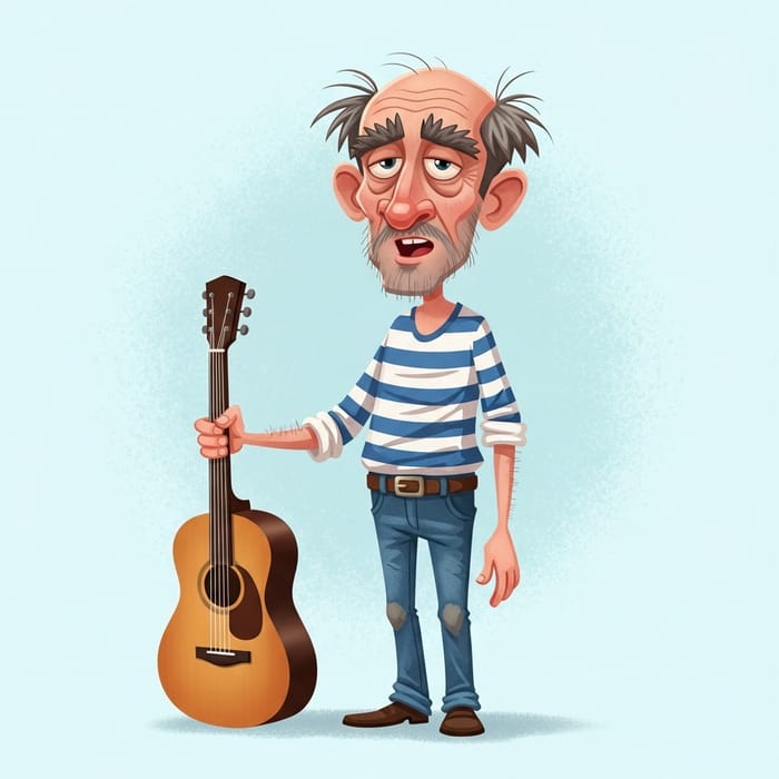 Middle-Aged Man with Grey Hair Playing Acoustic Guitar
