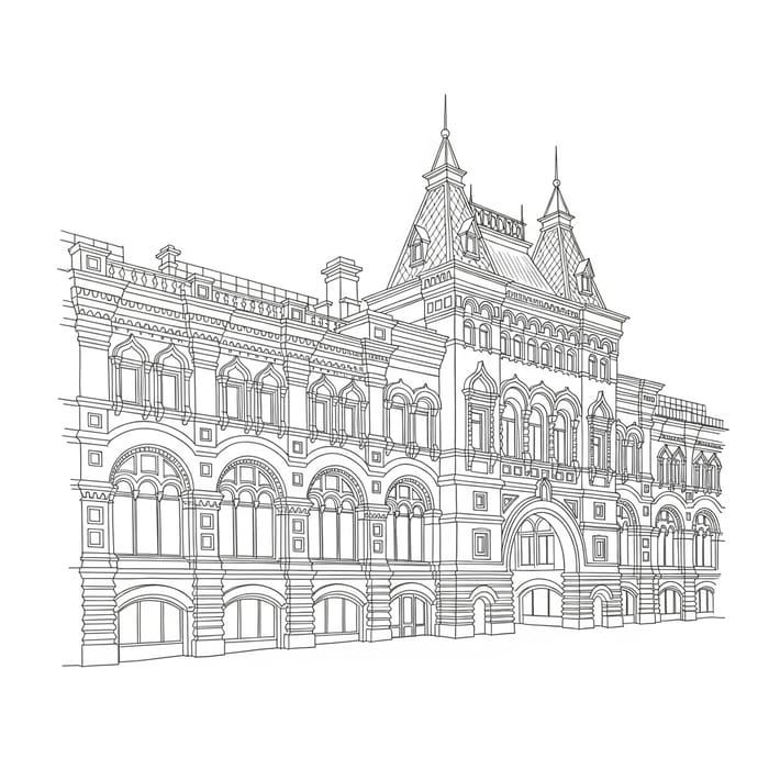 Gostiny Dvor Building Architecture Sketch in Moscow Gostiny Dvor Building Architecture Sketch in Moscow
