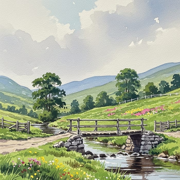 Picturesque Scotland Countryside Watercolor Scene