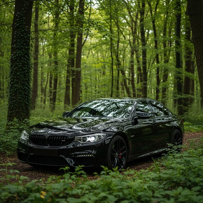 Black Cullinan Car in Forest Greenery - Natural Majesty Black Cullinan Car in Forest Greenery - Natural Majesty