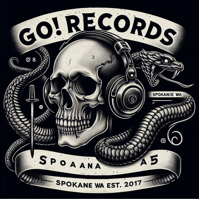 Mystery Skull Headphones Snake Tee - Go! Records