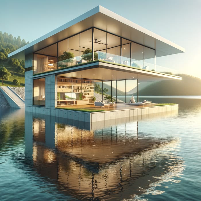 High-Tech One-Story House with Panoramic Windows on the Reservoir