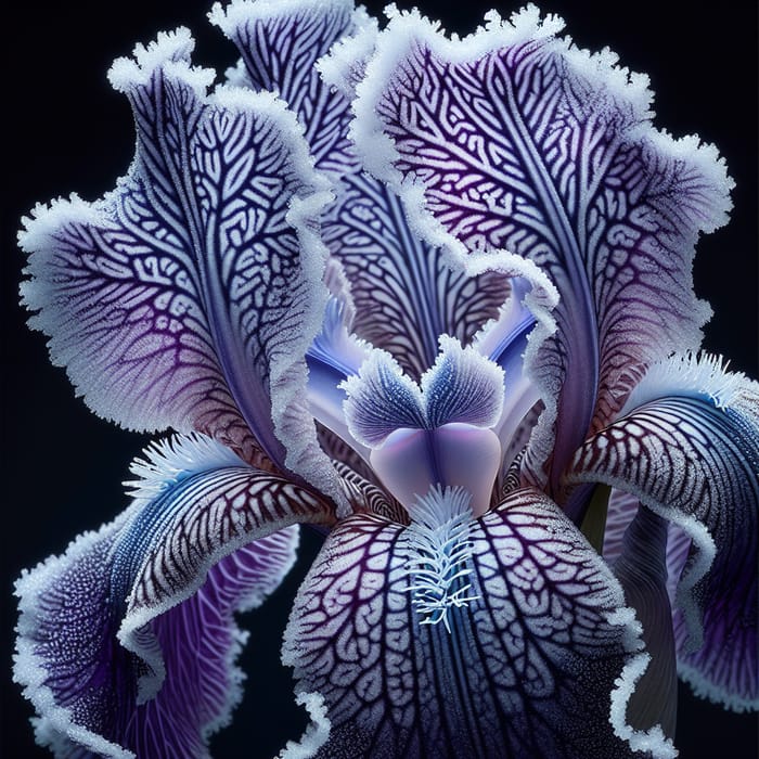 Frosty Iris Flower Petals with Intricate Patterns