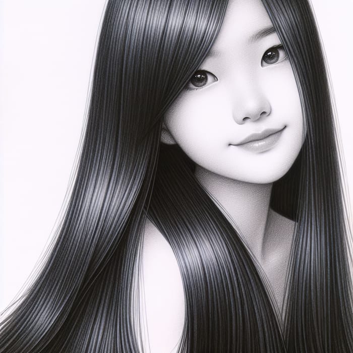 Realistic Pencil Portrait of Young Girl with Beautiful Hair