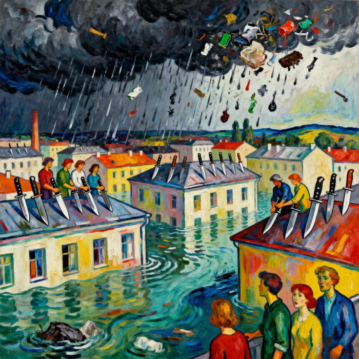 Expressionist Art of a Flooded City and Climate Action Expressionist Art of a Flooded City and Climate Action