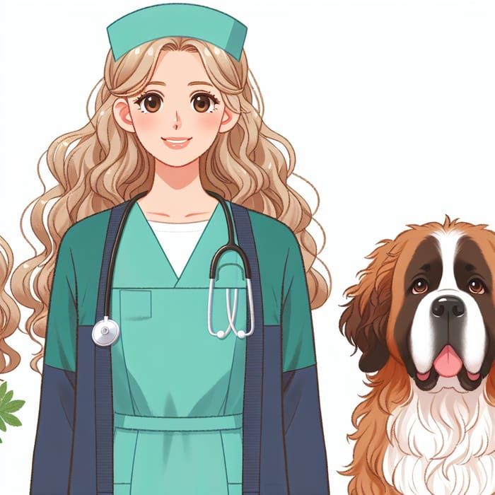 Friendly Nurse with Saint Bernard: A Heartwarming Portrait