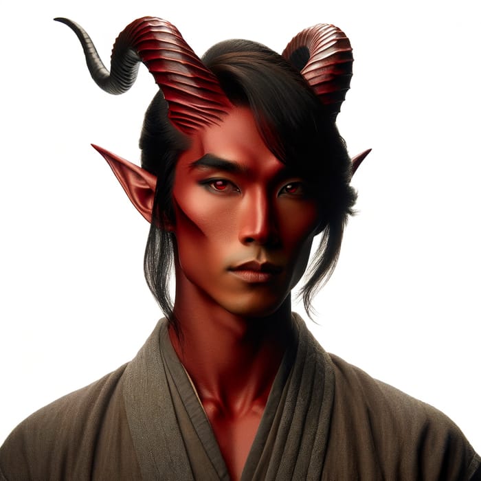 Asian Tiefling Man: Elegant Slim Build & Offworldly Features