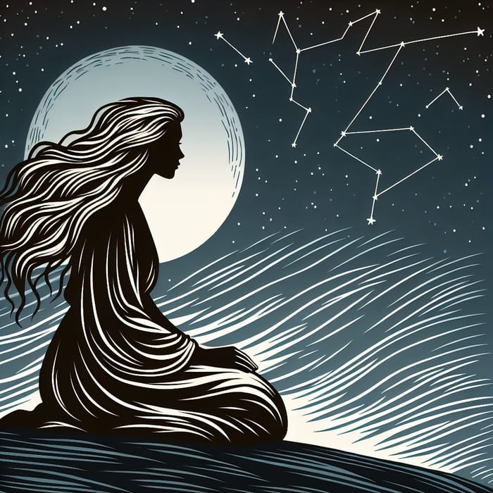 Woman Under Stars: A Peaceful Night's Reflection