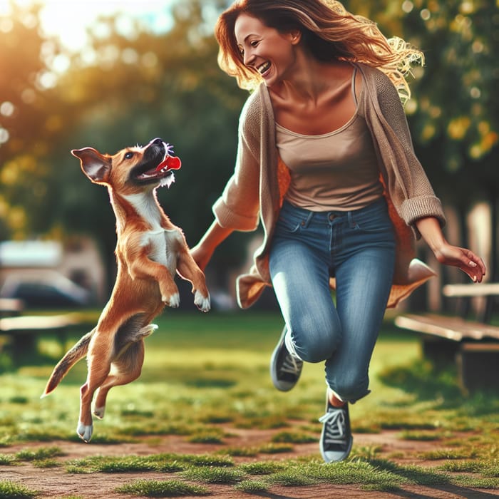 Playful Dog Jumping with Owner in Park | Joyful Pet Bond | Canon EOS R5