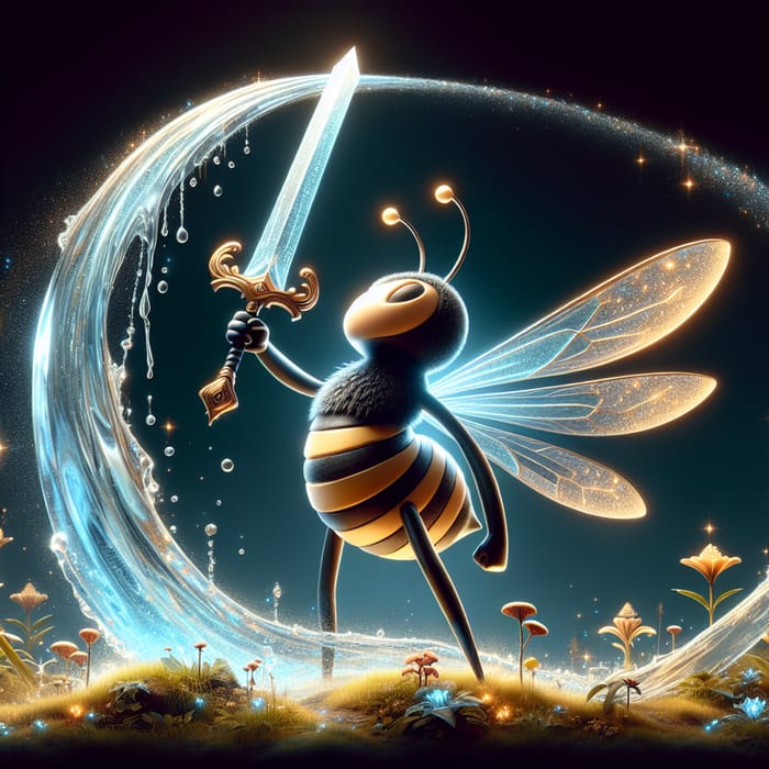 Magical Bee Agent with Water Sword Illustration