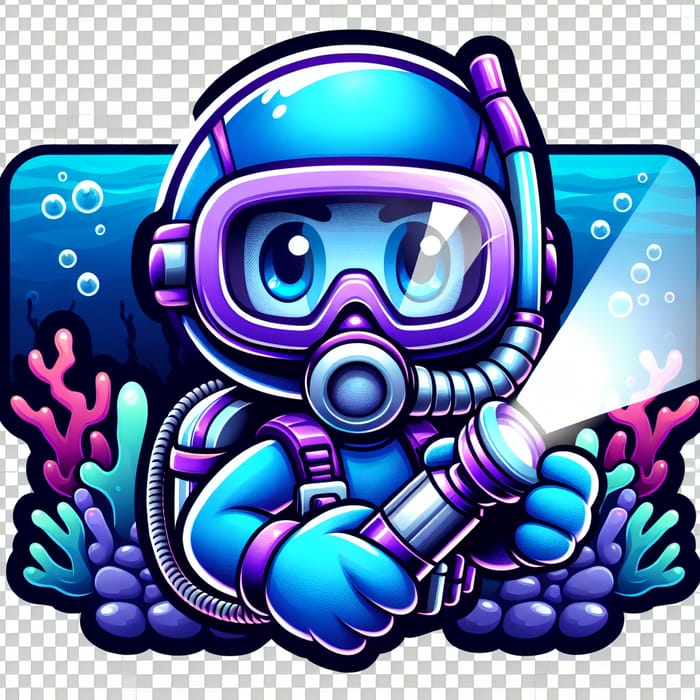 Cartoon Scuba Diver Mascot in Blue and Purple