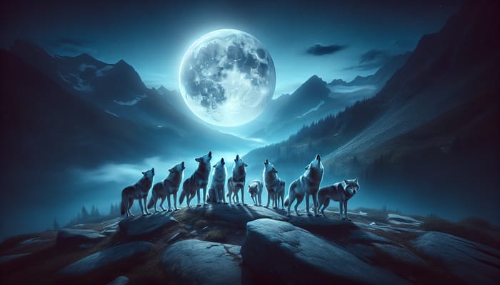 Mystical Wolves Howling Under a Full Moon