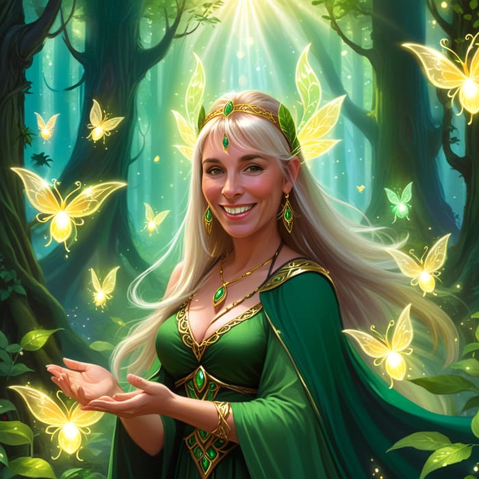 Enchanting Druid and Fairies in a Mystical Forest