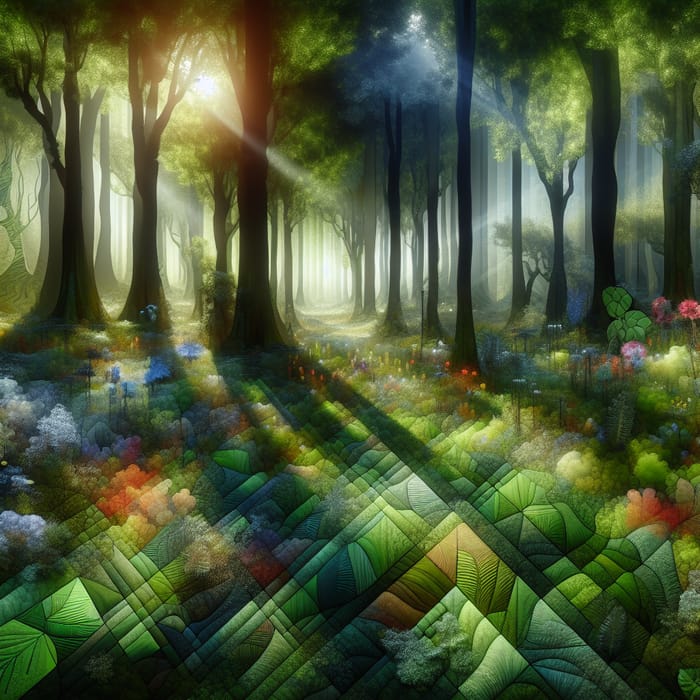 Abstract Forest Artwork, Lush Canopies & Ethereal Glow